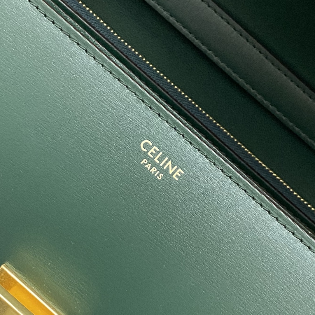 Celine Classic Box Shoulder Bag Handbag In Shiny Calfskin Green 189173